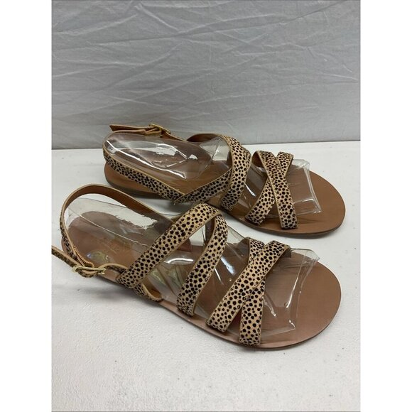 NEW‎ J Crew size 8 Strappy leather Cheetah sling back flat strappy sandals - Picture 1 of 6